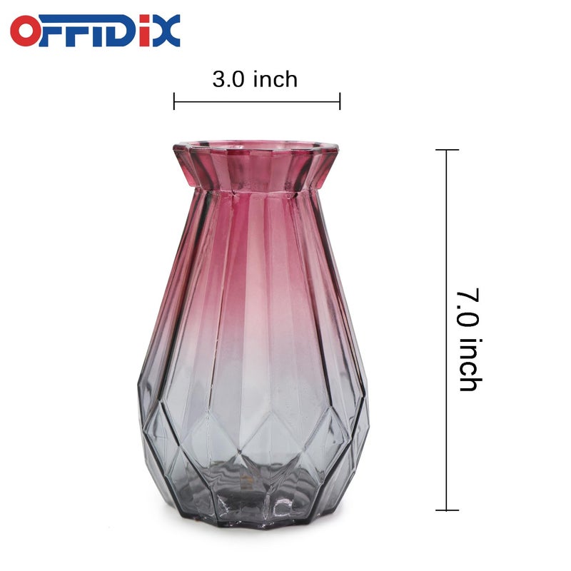 OFFIDIX Glass Vase Gradient Multicolor with Geometric Faceted Design Floral Vase for Weddings, Events, Decorating, Arrangements, Flowers, Office, or Home Decor - Image 2